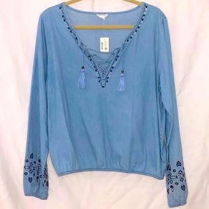 Aèropostale Long Sleeve Embroidered Chambray Top